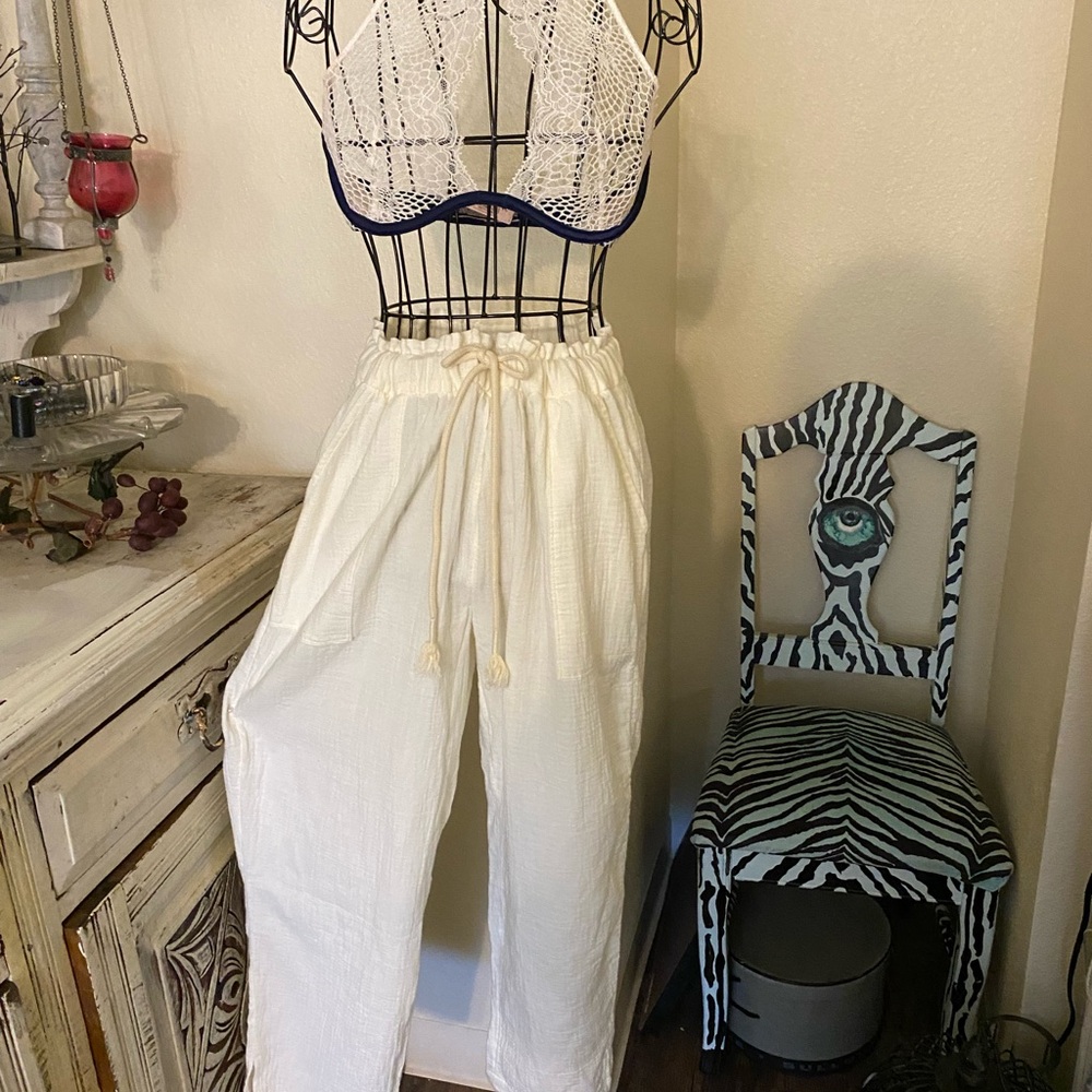 Madewell White Wide-Leg Elastic-Waist Pants